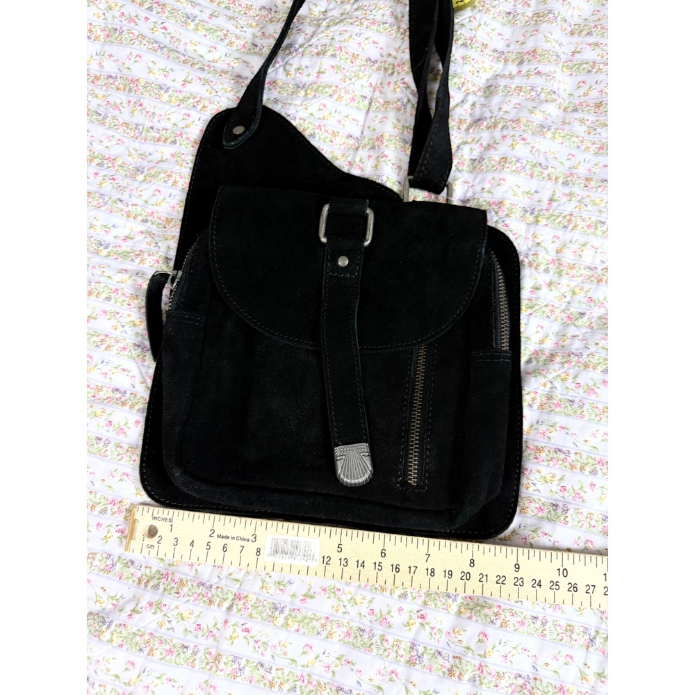 NEW Free People Black Cow Suede Cornell Crossbody Bag Western Boho Shell Detail - Picture 12 of 12